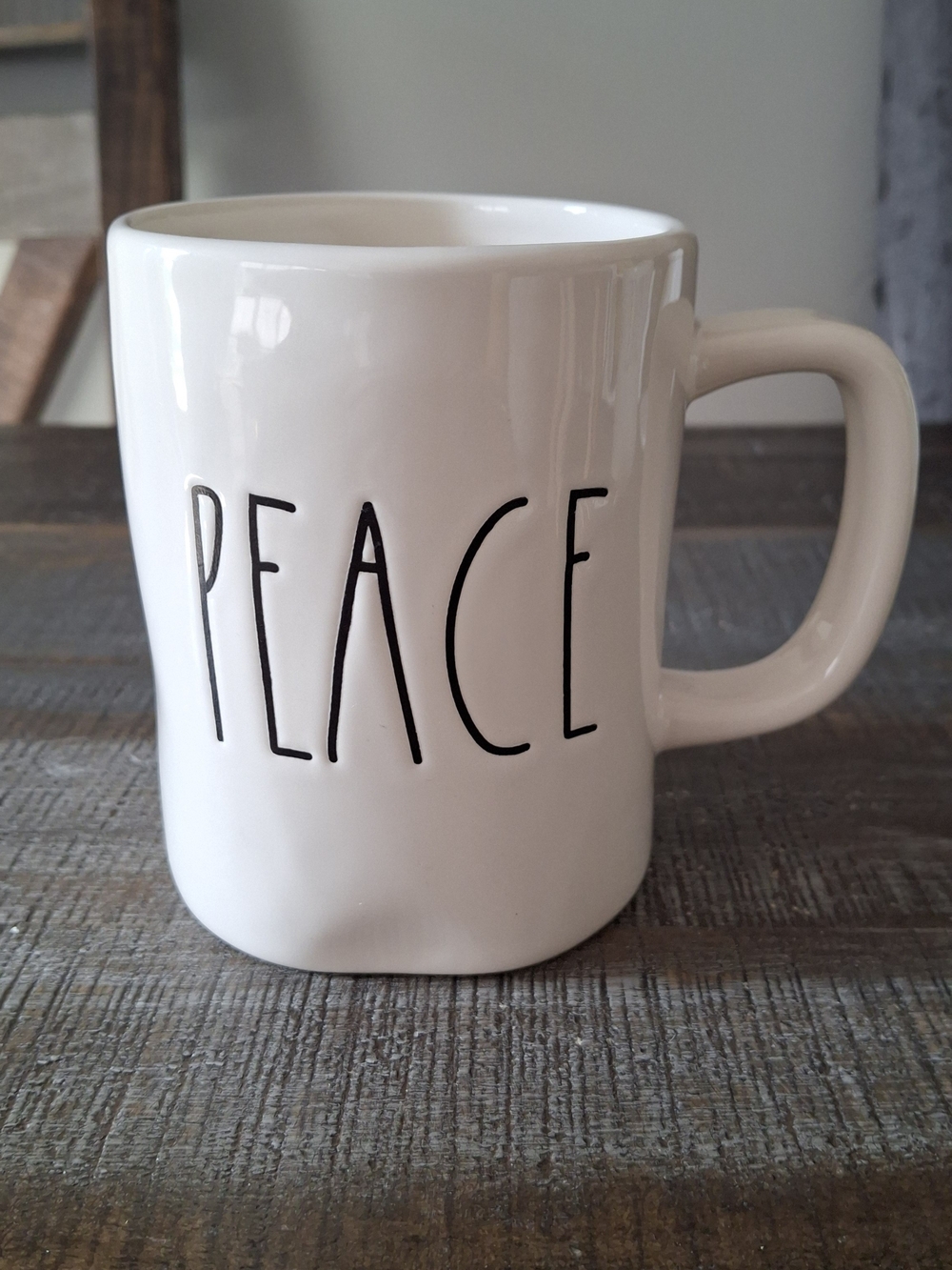 Rae Dunn White 'PEACE' Ceramic Mug